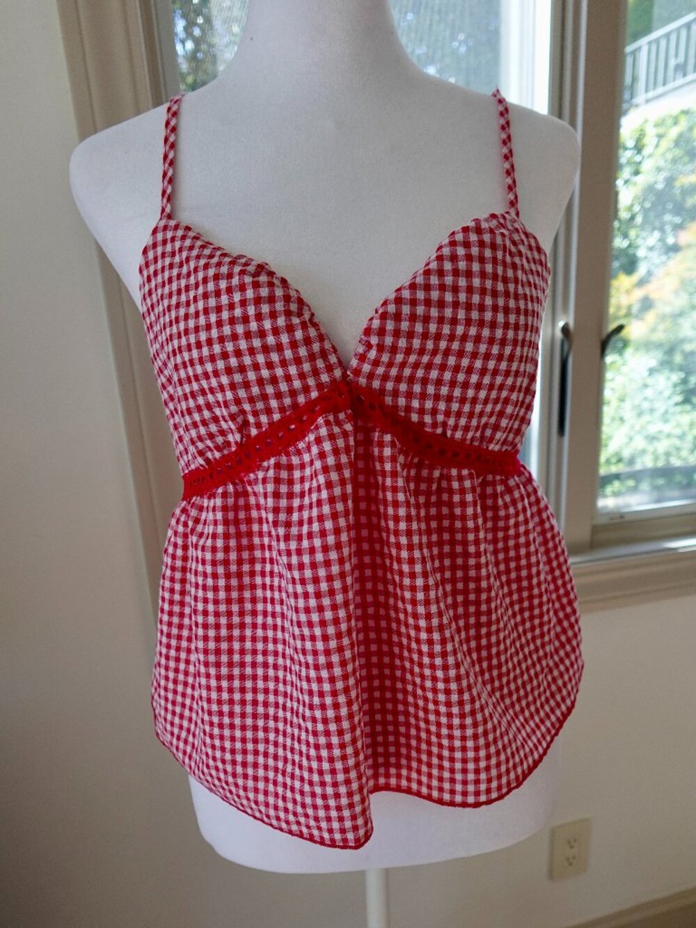 Coco & Shay cottage core red & white gingham babydoll bow tie tank